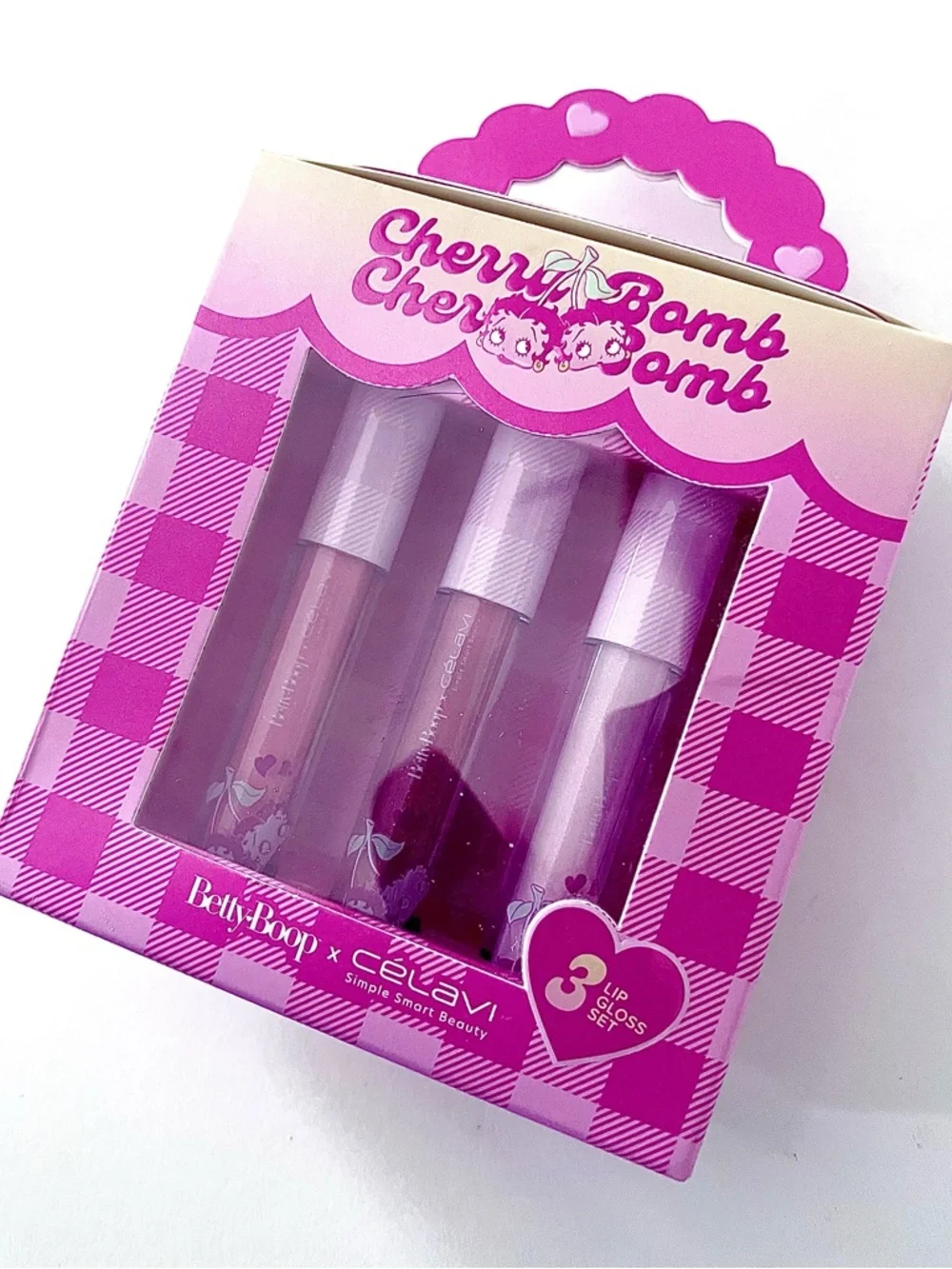 Betty Boop Cherry Bomb 3-Piece Pink Lip Gloss See